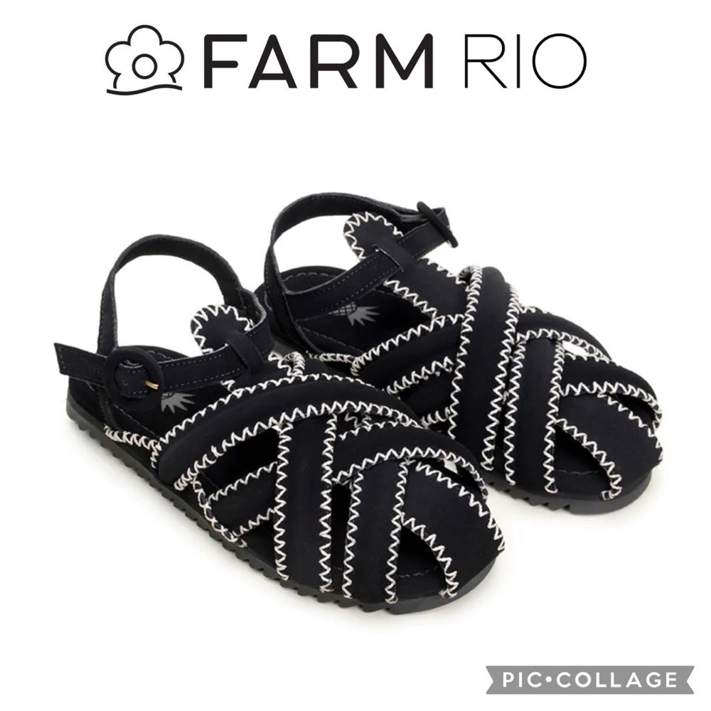 NWT! FARM Rio black and whiteZigzag Stitch Sandal Size 9